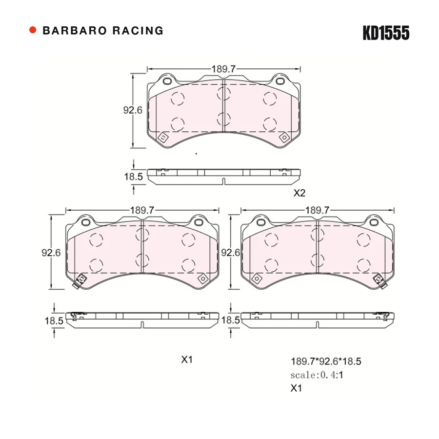 KD1555 Front Brake Pads shape drawing