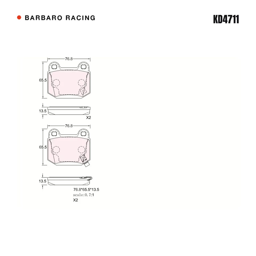 KD4711 Rear Brake Pads shape drawing