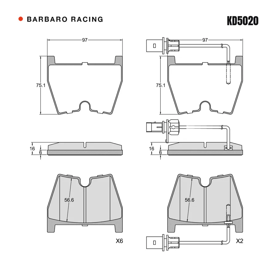KD5020 Front Brake Pads shape drawing