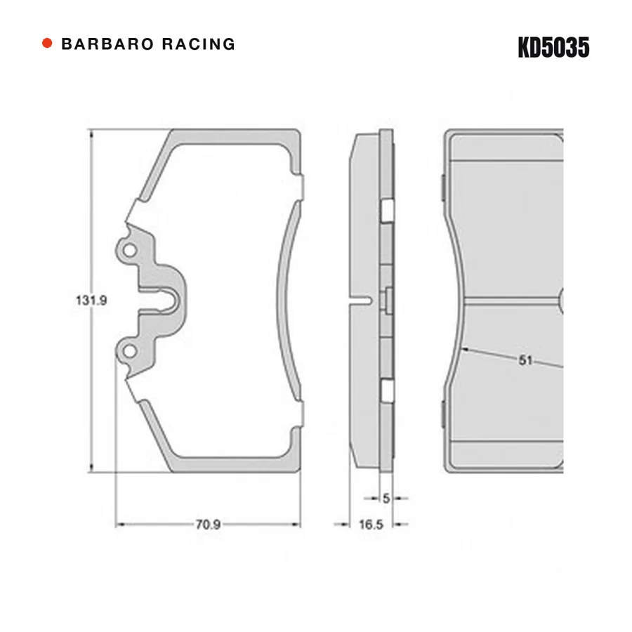KD5035 Front Brake Pads shape drawing