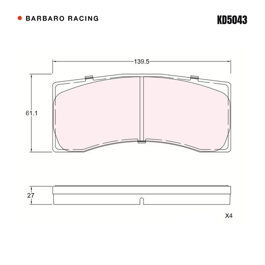 KD5043 Front Brake Pads shape drawing
