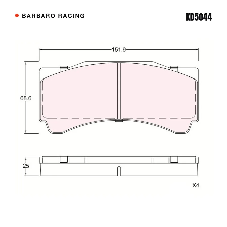KD5044 Front Brake Pads shape drawing