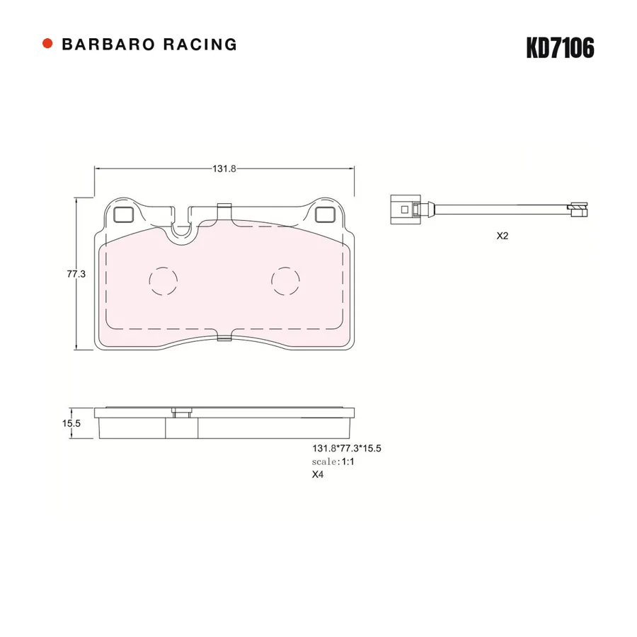 KD7106 Brake Pads shape drawing
