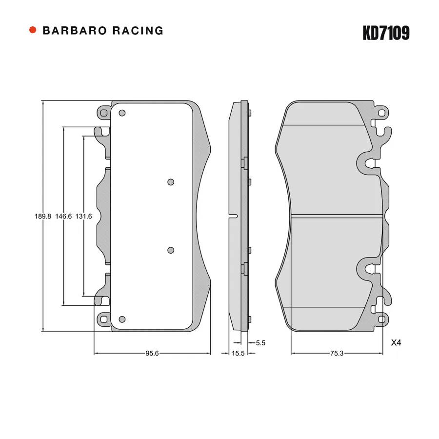 KD7109 Front Brake Pads shape drawing