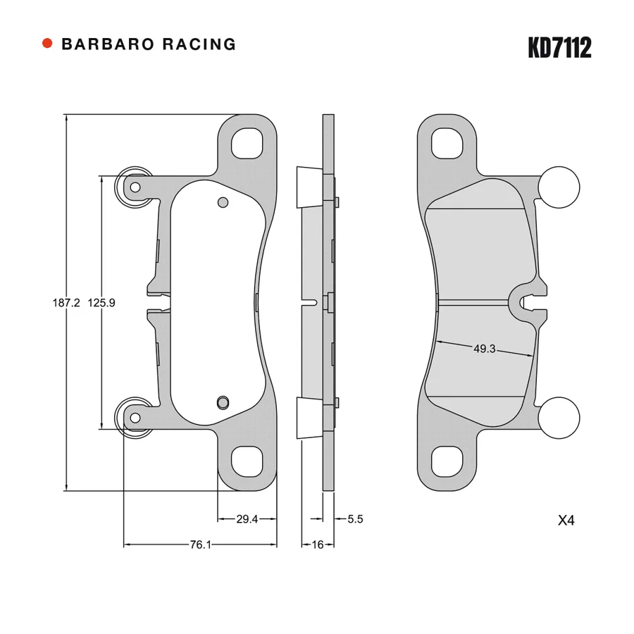 KD7112 Rear Brake Pads shape drawing