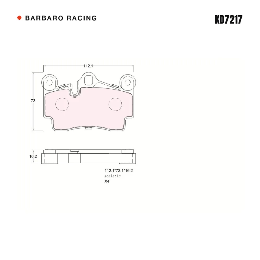 KD7217 Rear Brake Pads shape drawing