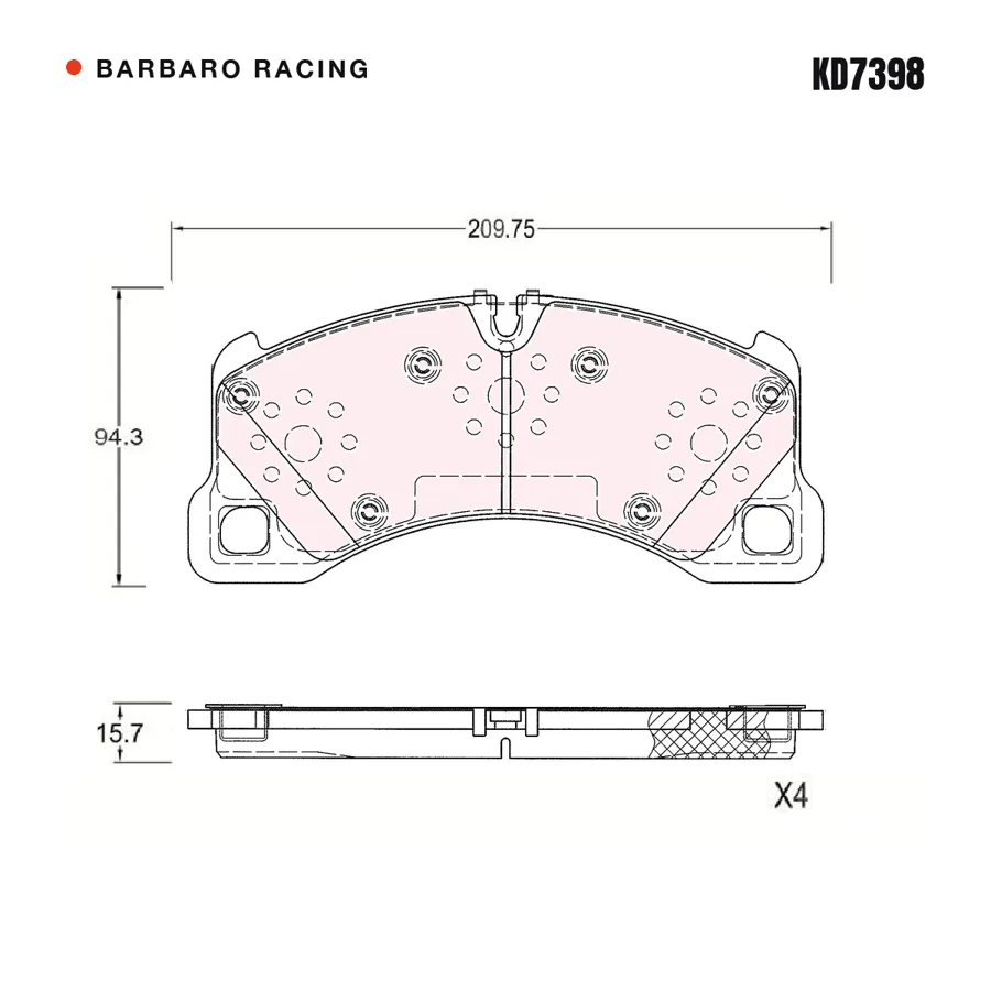 KD7398 Front Brake Pads shape drawing
