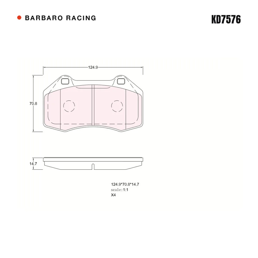 KD7576 Front Brake Pads shape drawing