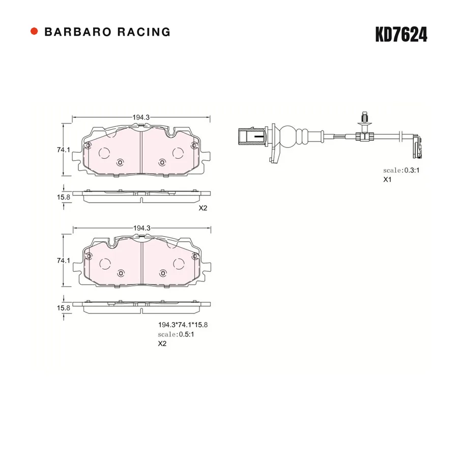 KD7624 Front Brake Pads shape drawing