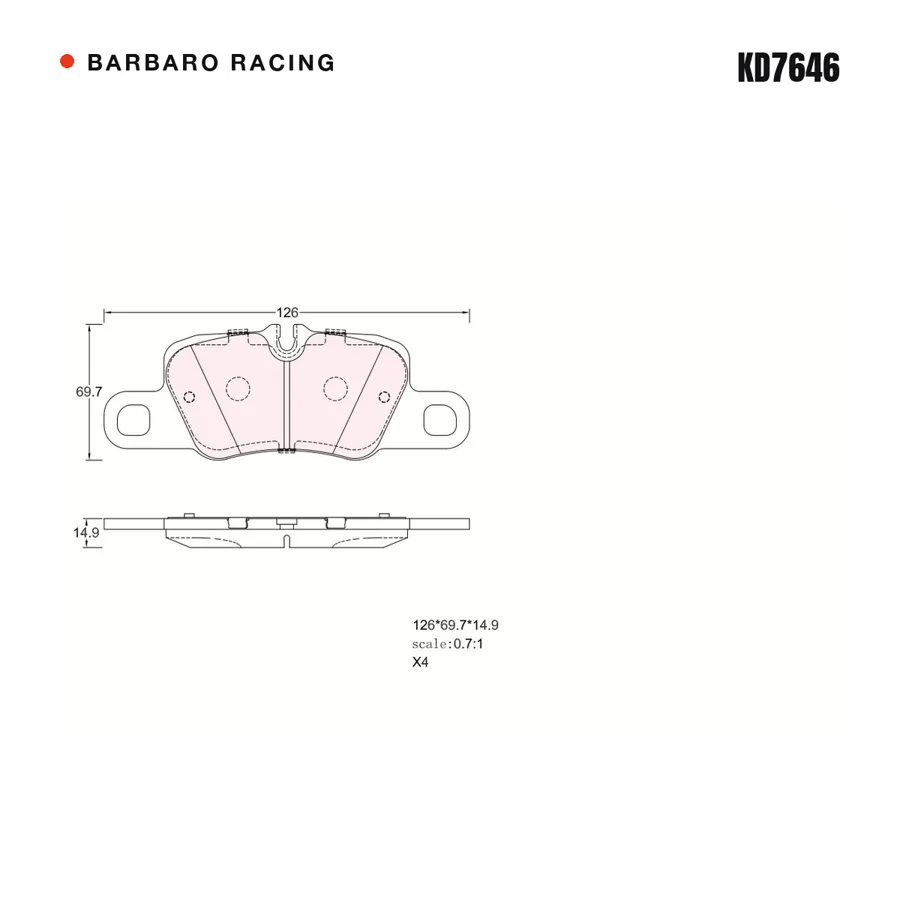 KD7646 Rear Brake Pads shape drawing