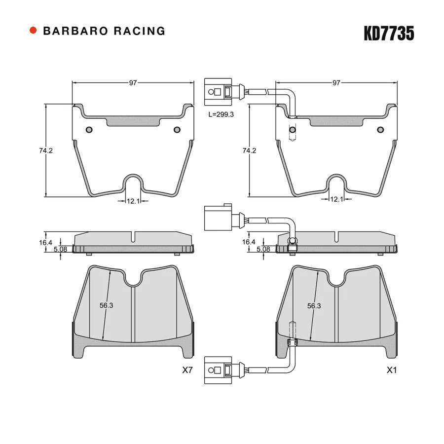 KD7735 Front Brake Pads shape drawing