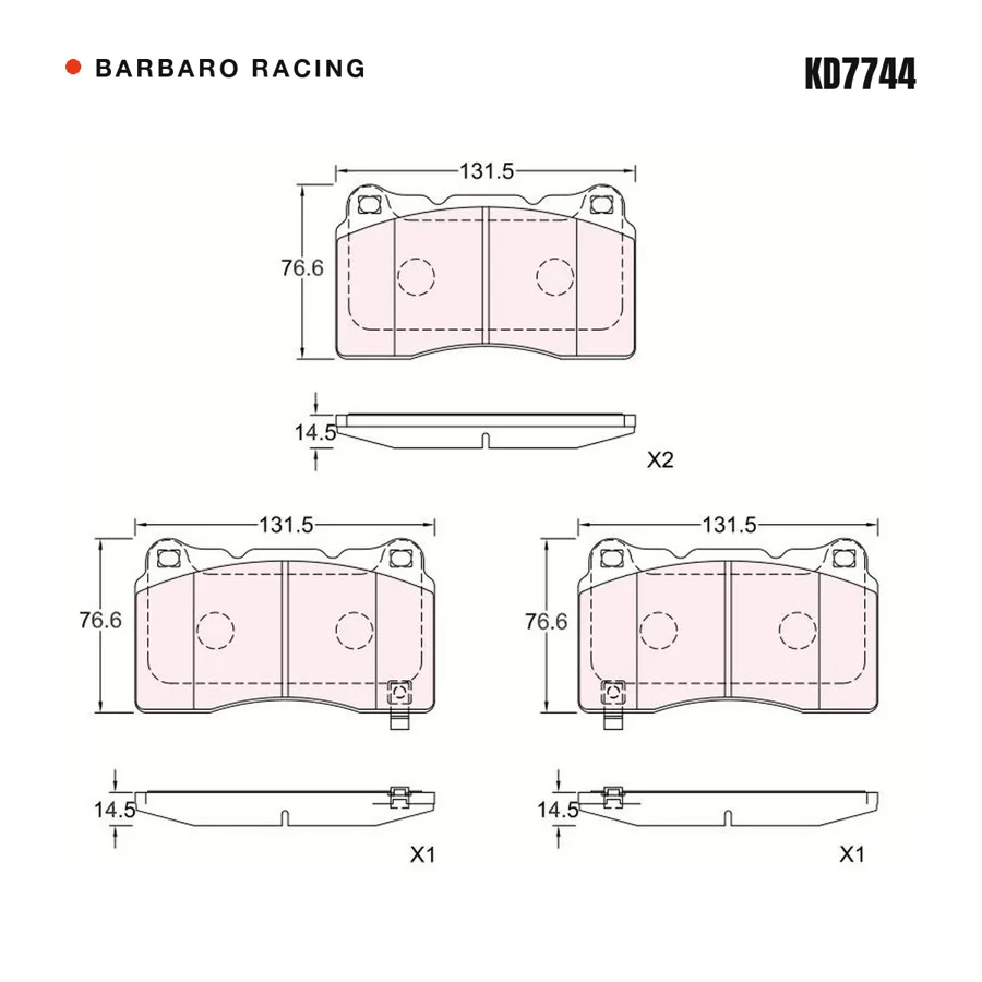 KD7744 Brake Pads shape drawing