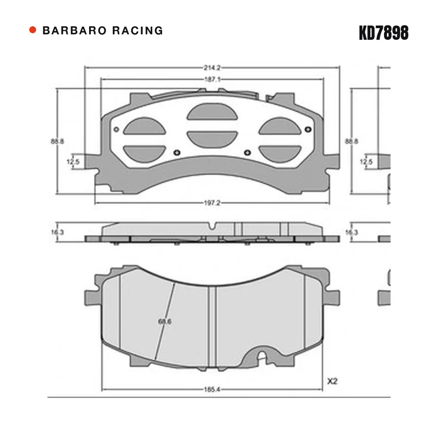 KD7898 Front Brake Pads shape drawing